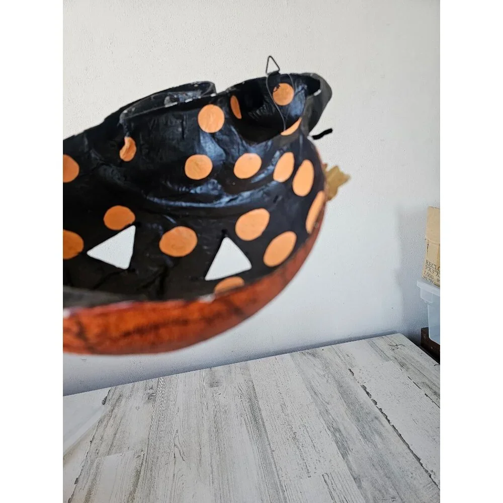 Halloween shabby chic cat pumpkin face mask hanging unique‎ paper mache decor